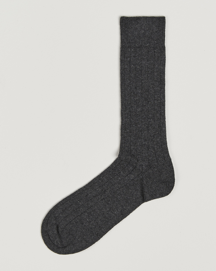 Herren | Unterwäsche | Bresciani | Wool/Cashmere Ribbed Socks Dark Grey
