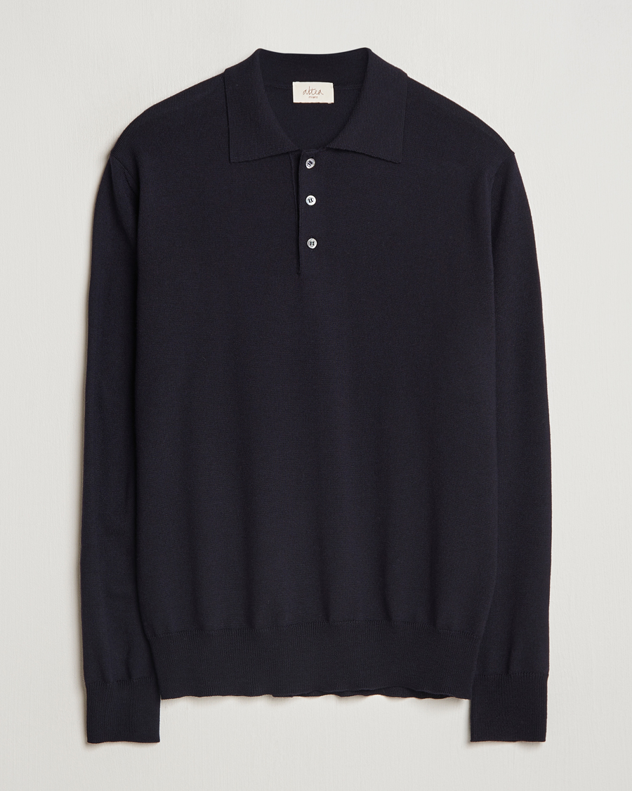 Herren | Pullover | Altea | Merino Long Sleeve Polo Navy