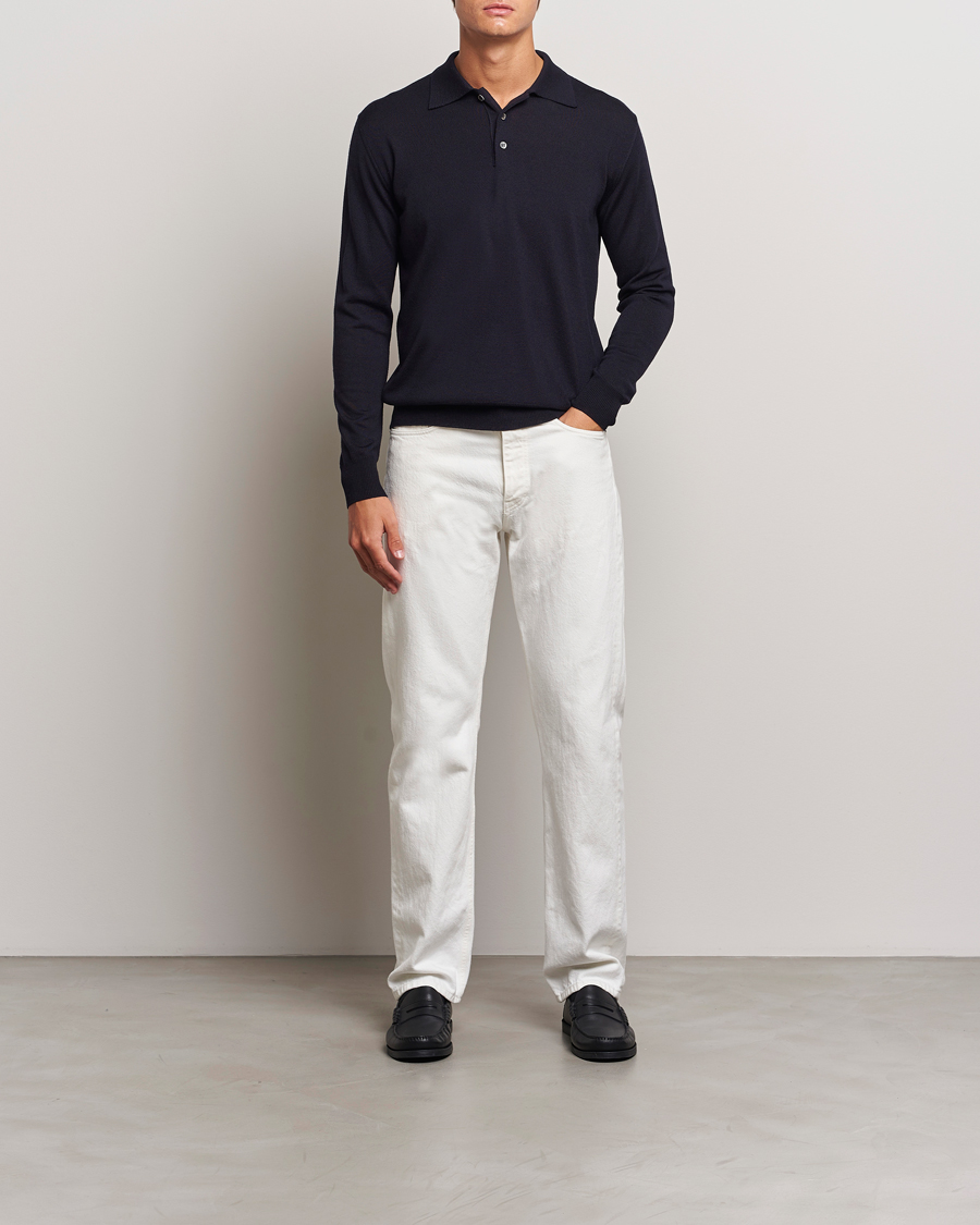 Herren | Pullover | Altea | Merino Long Sleeve Polo Navy