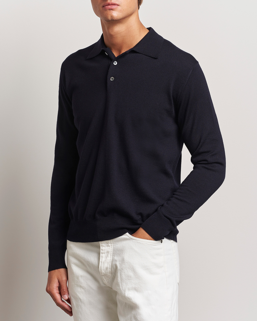Herren | Pullover | Altea | Merino Long Sleeve Polo Navy