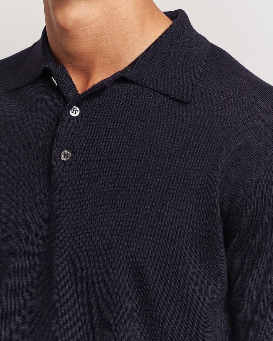 Herren | Pullover | Altea | Merino Long Sleeve Polo Navy