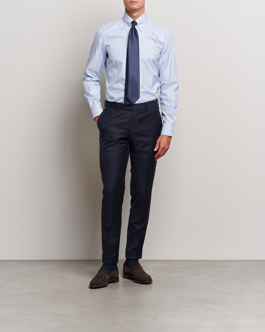 Herren | Hemden | Finamore Napoli | Milano Slim Oxford Button Down Shirt Blue Stripe