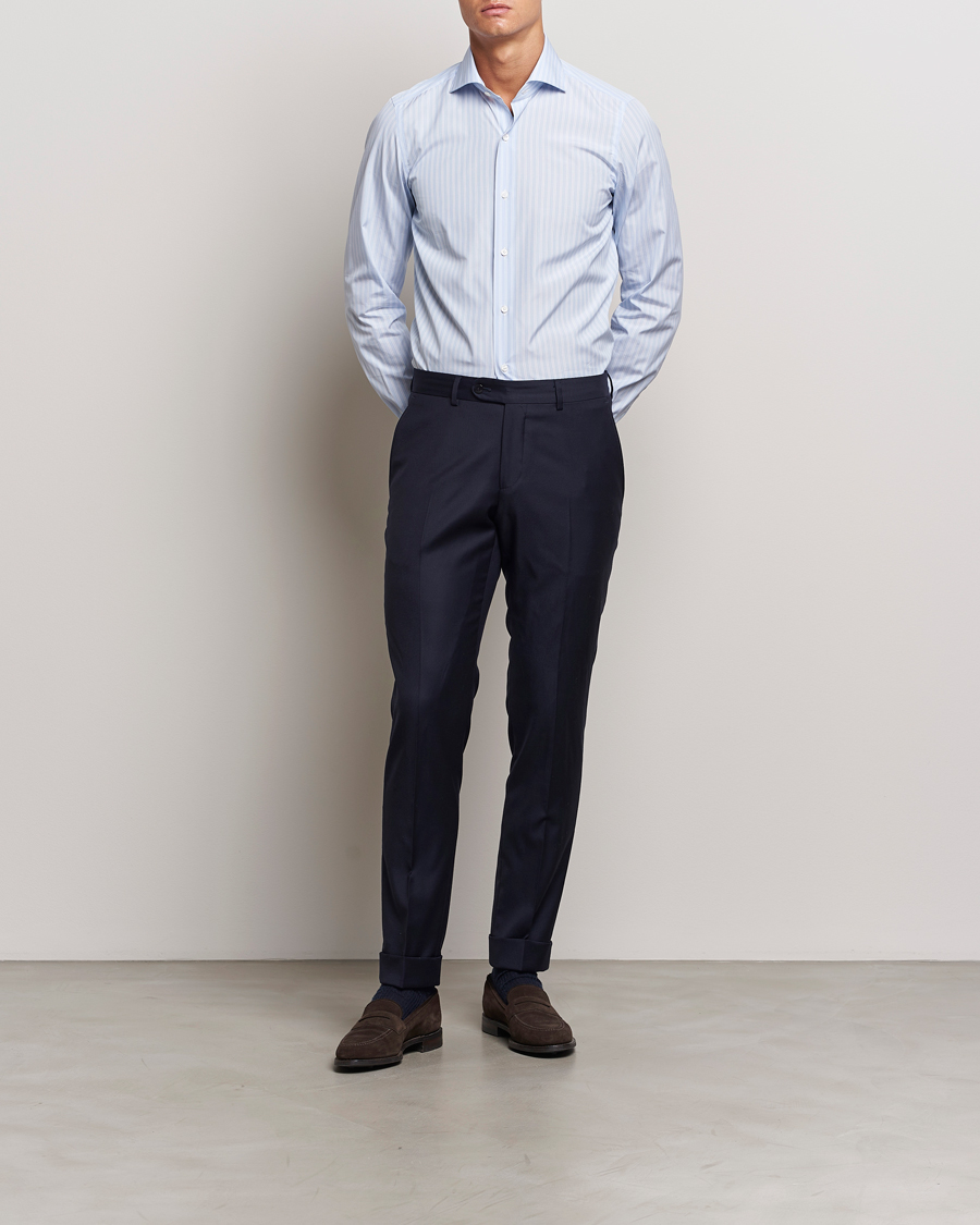 Herren | Hemden | Finamore Napoli | Milano Slim Giza 170 Striped Dress Shirt Blue
