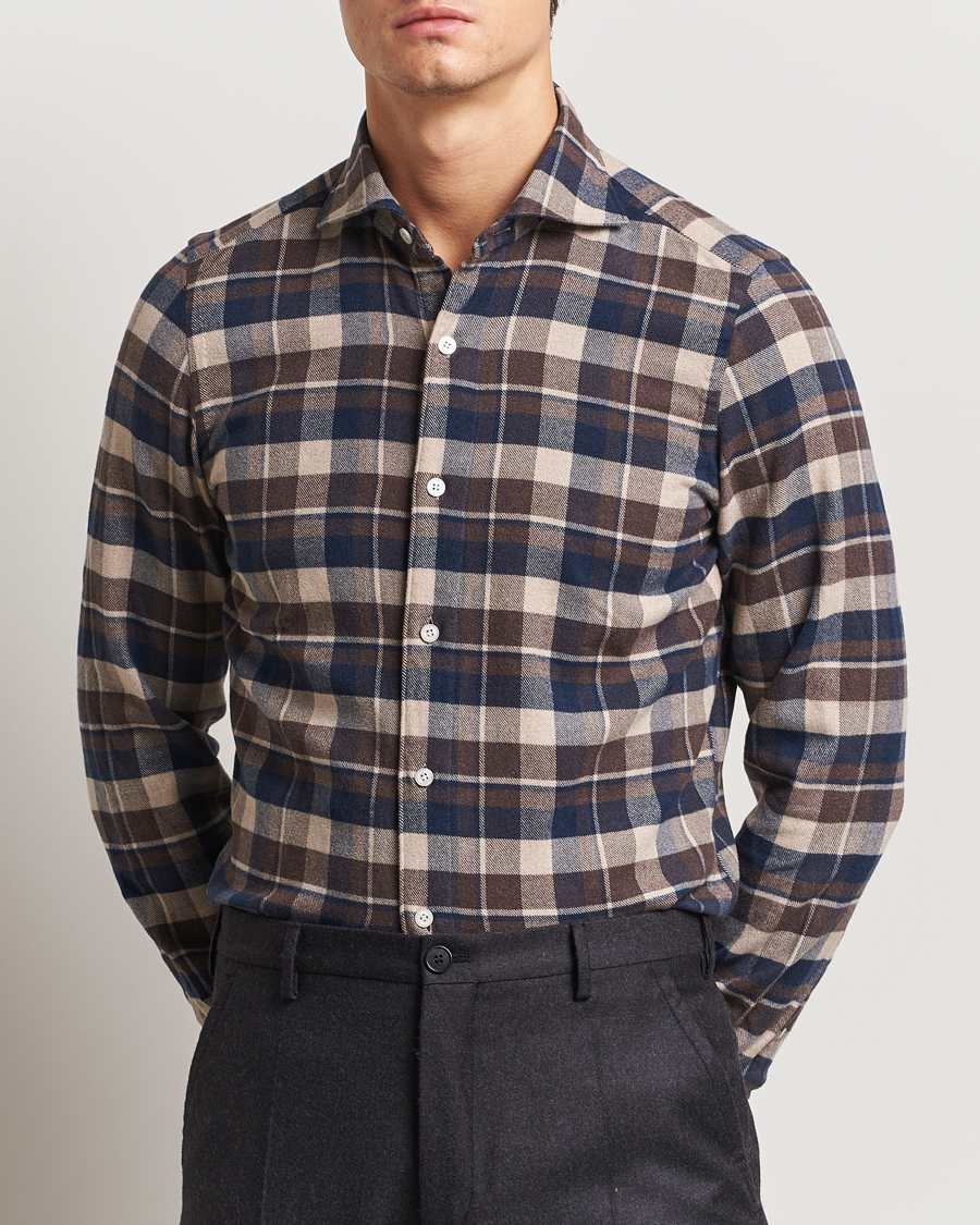 Herren | Hemden | Finamore Napoli | Gaeta Flannel Shirt Navy Check