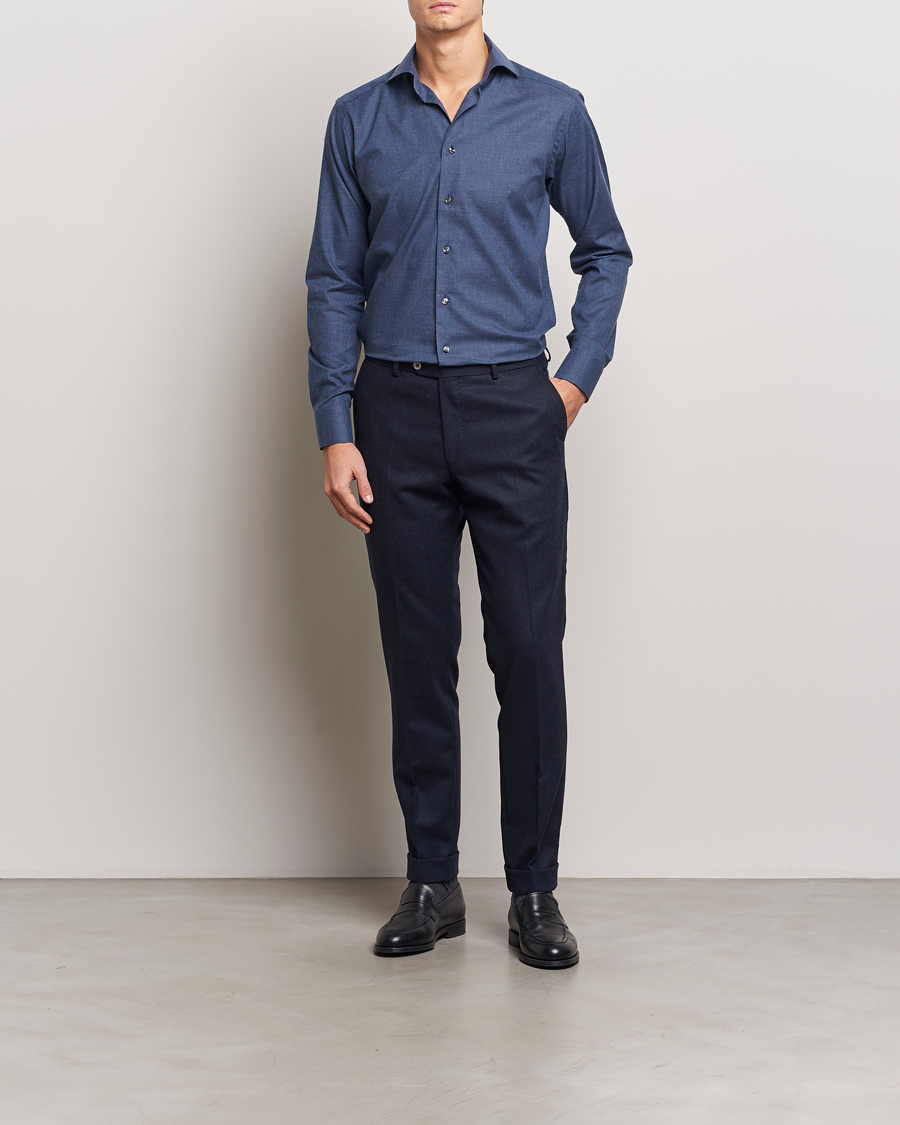 Herren | Hemden | Eton | Slim Fit Wrinkle Free Flannel Pepita Shirt Blue