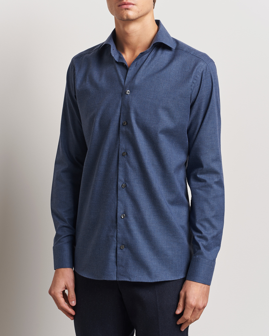 Herren | Hemden | Eton | Slim Fit Wrinkle Free Flannel Pepita Shirt Blue