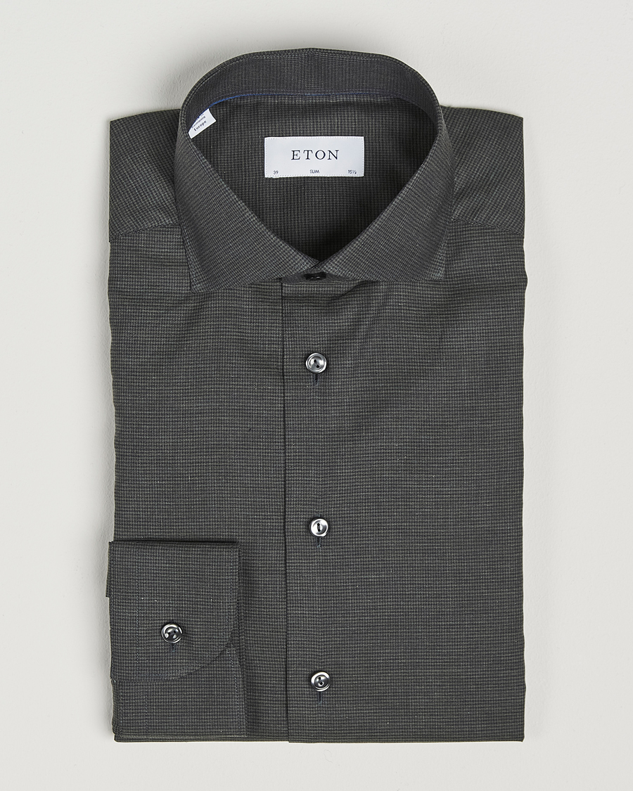 Herren | Hemden | Eton | Slim Fit Wrinkle Free Flannel Pepita Shirt Green