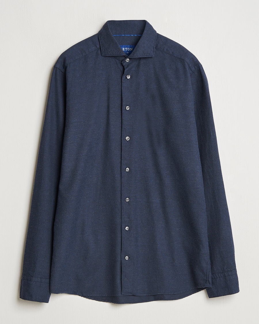 Herren | Hemden | Eton | Slim Fit Twill Flannel Shirt Navy Blue