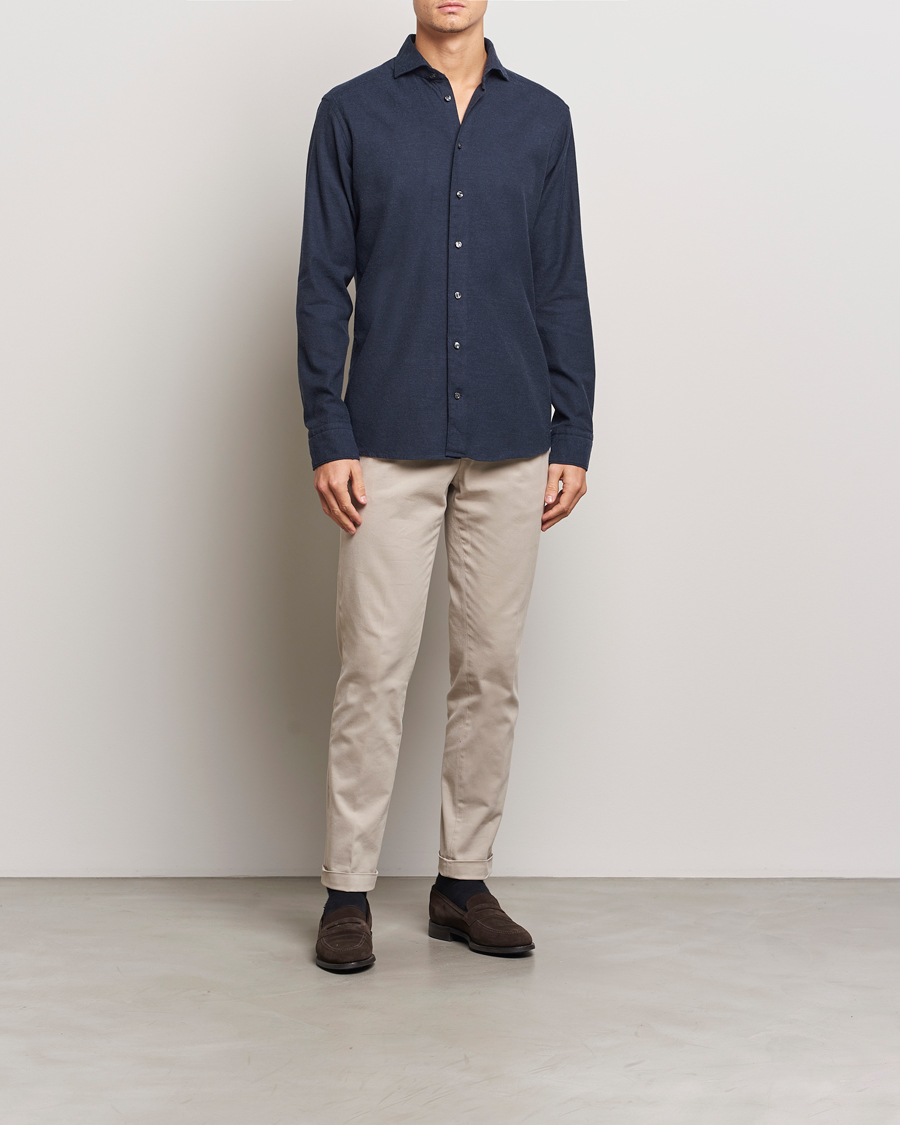 Herren | Hemden | Eton | Slim Fit Twill Flannel Shirt Navy Blue