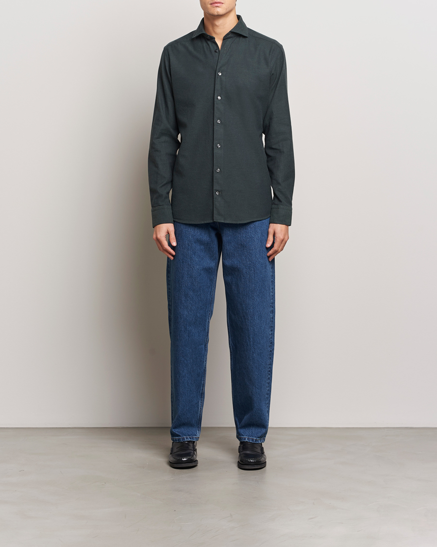 Herren | Hemden | Eton | Slim Fit Twill Flannel Shirt Dark Green