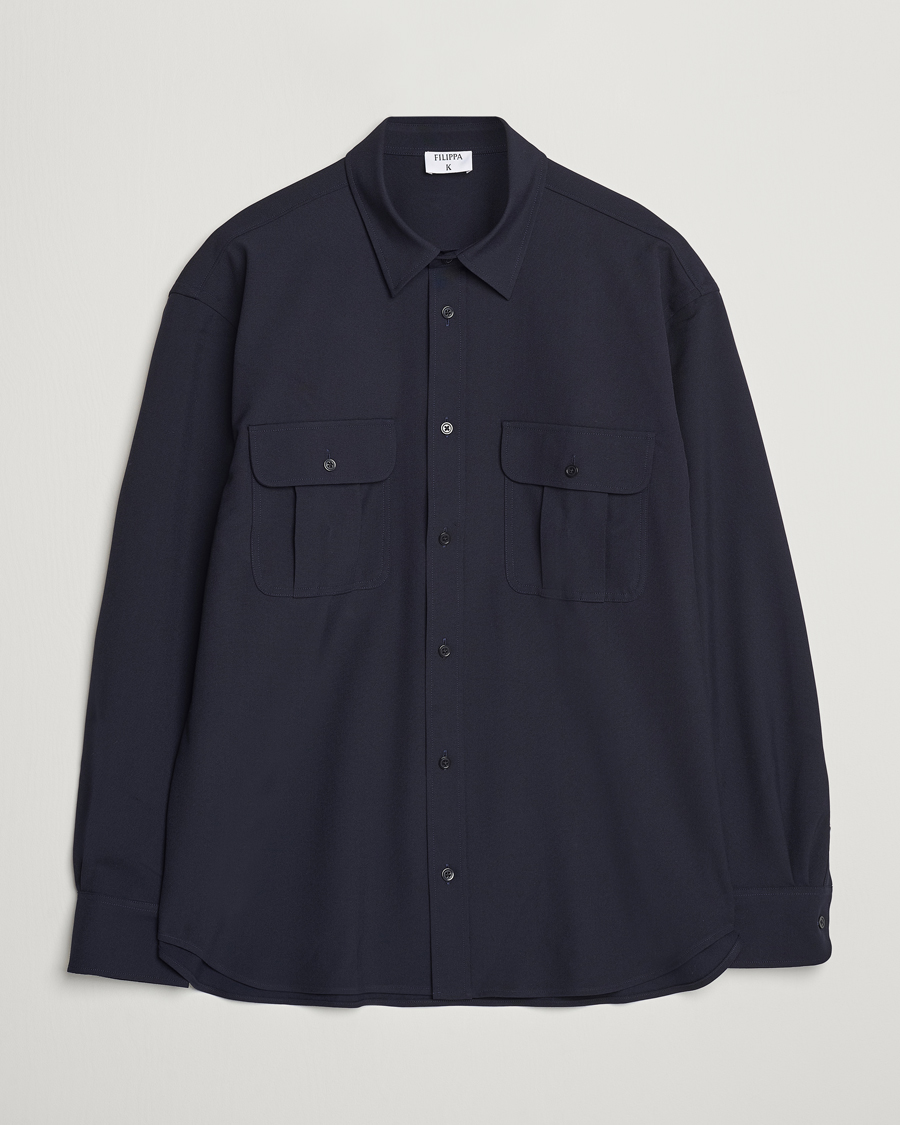 Herren | Hemden | Filippa K | Relaxed Flannel Patch Pocket Shirt Navy
