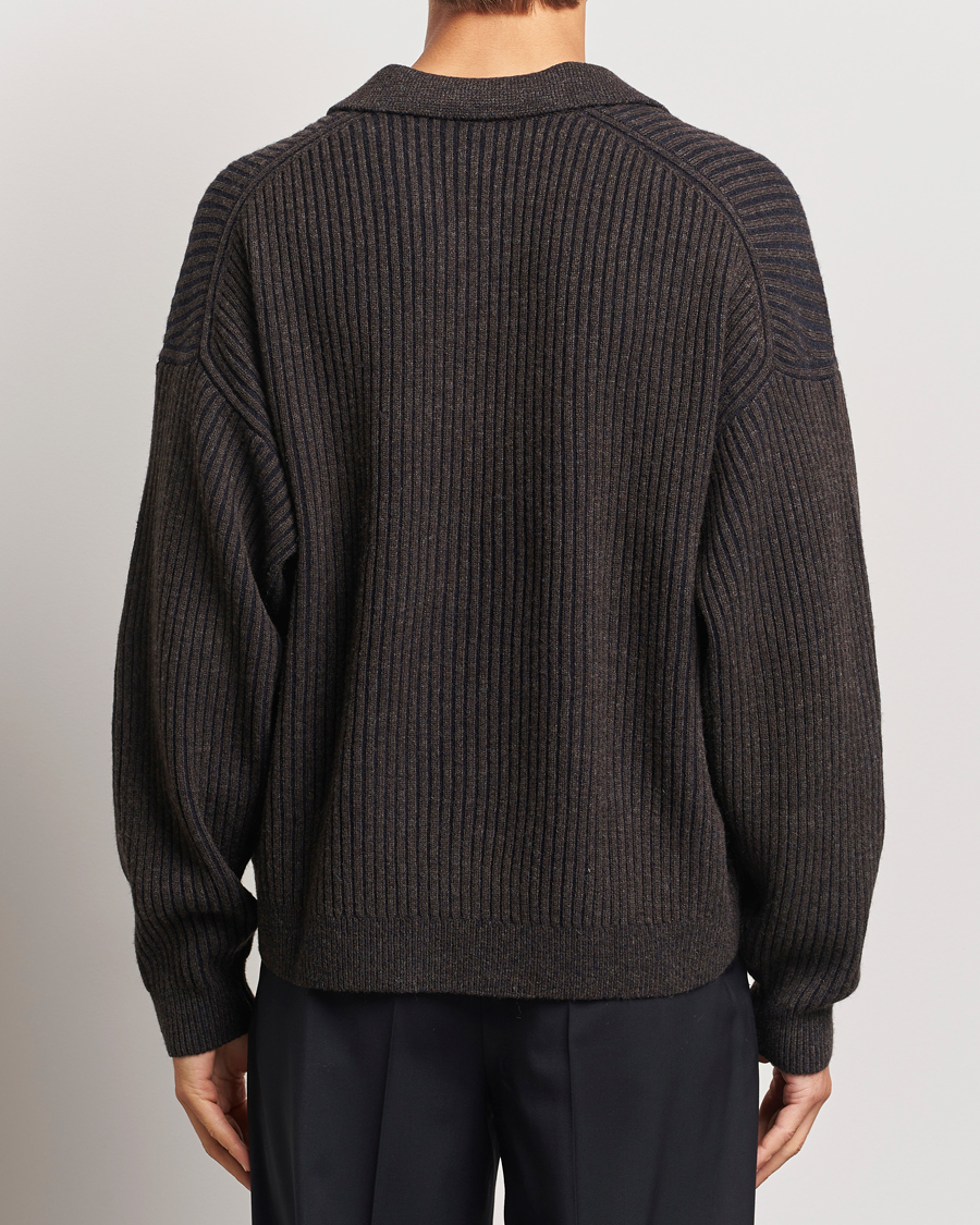 Herren | Pullover | Filippa K | Rib Knitted Polo Shirt Mocha/Navy