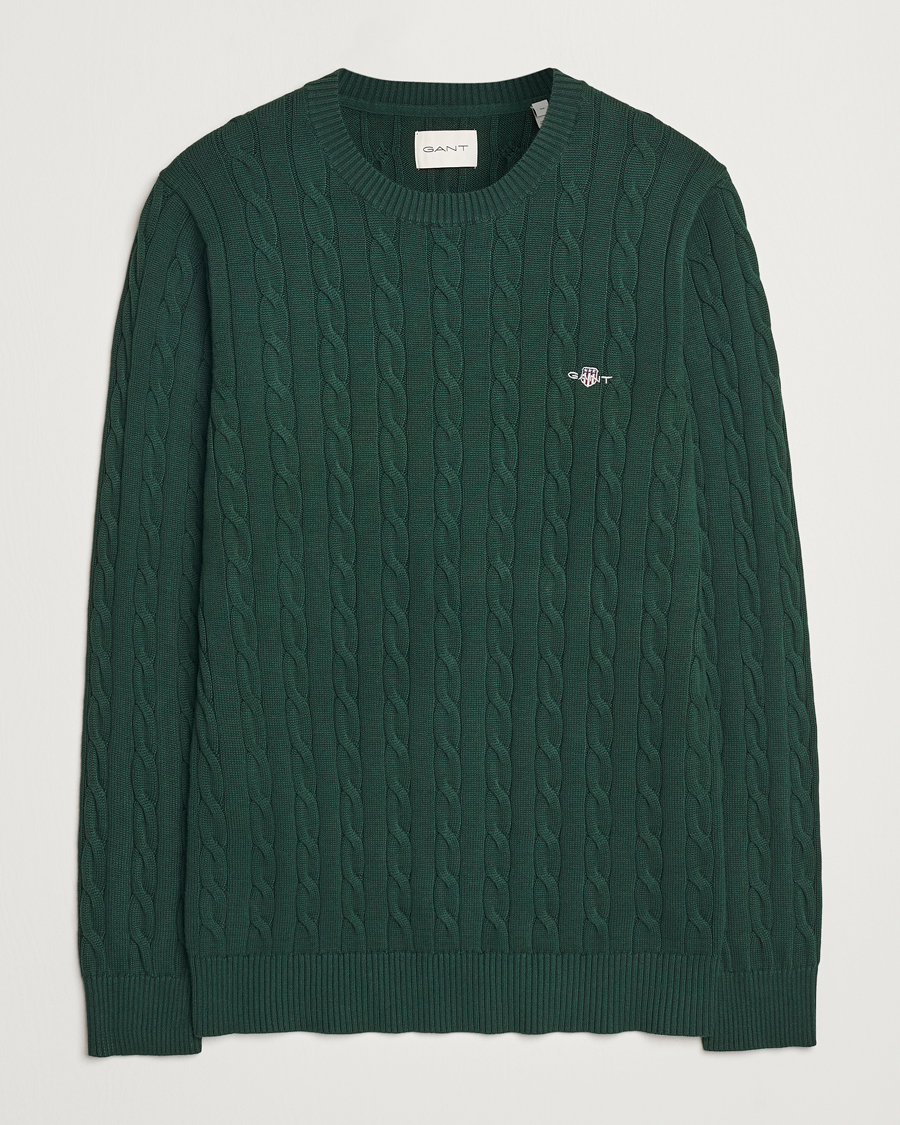 Herren | Pullover | GANT | Cotton Cable Crew Neck Tartan Green
