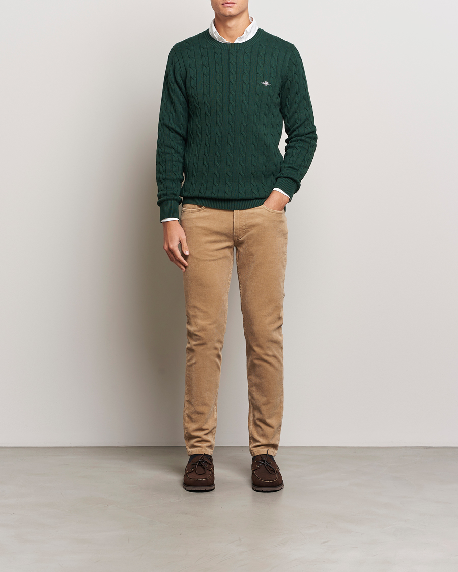 Herren | Pullover | GANT | Cotton Cable Crew Neck Tartan Green