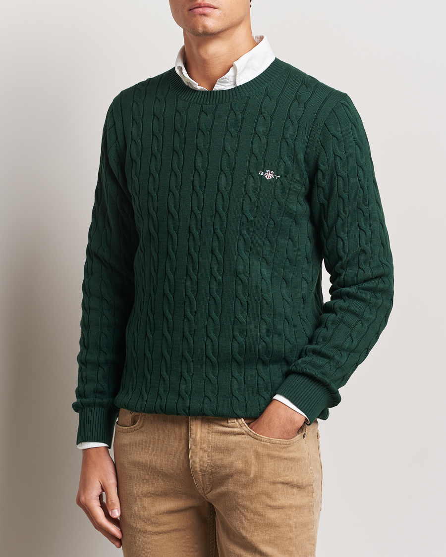 Herren | Pullover | GANT | Cotton Cable Crew Neck Tartan Green