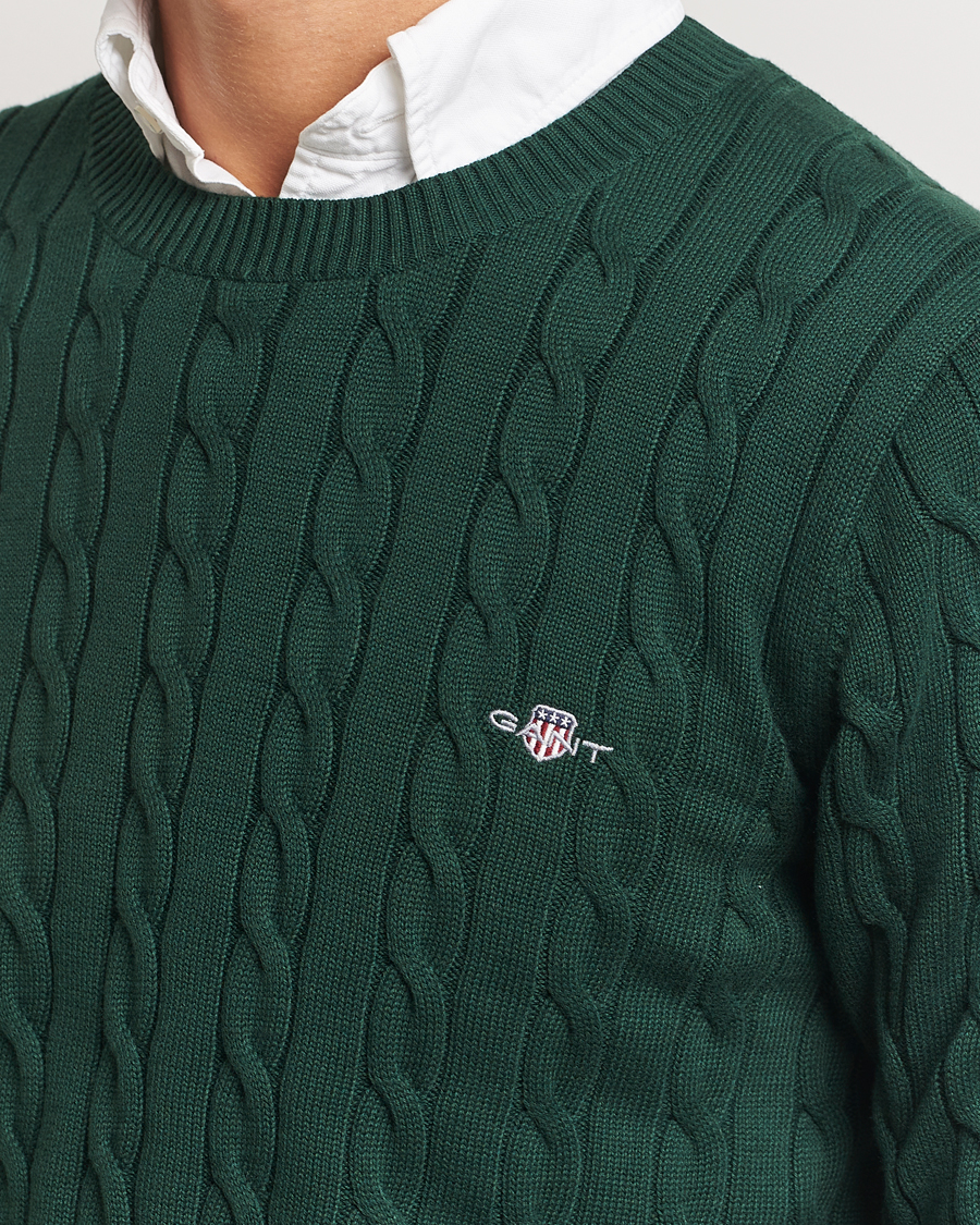 Herren | Pullover | GANT | Cotton Cable Crew Neck Tartan Green