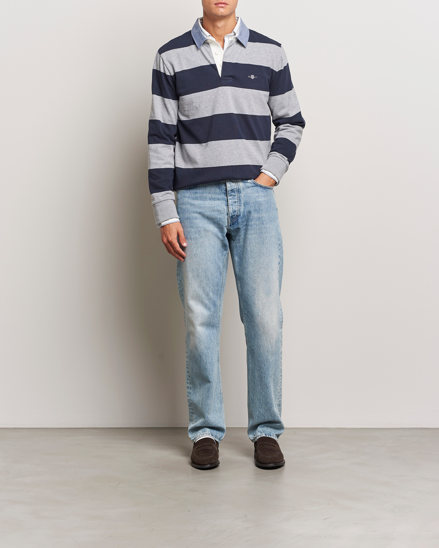 Herren | Pullover | Gant | Chambray Striped Heavy Rugger Grey Melange