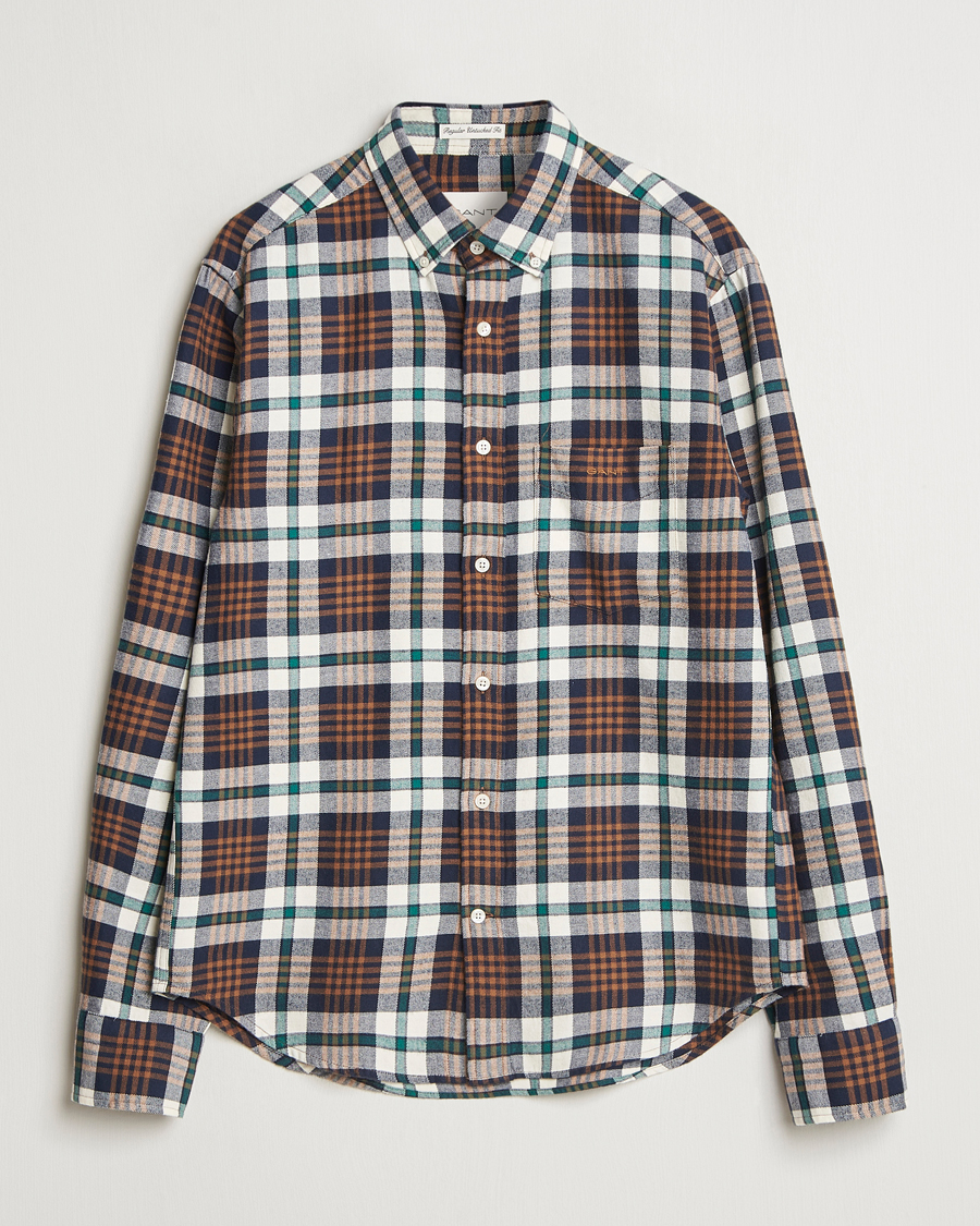 Herren | Hemden | Gant | Regular Flannel Plaid Shirt Cacao Brown