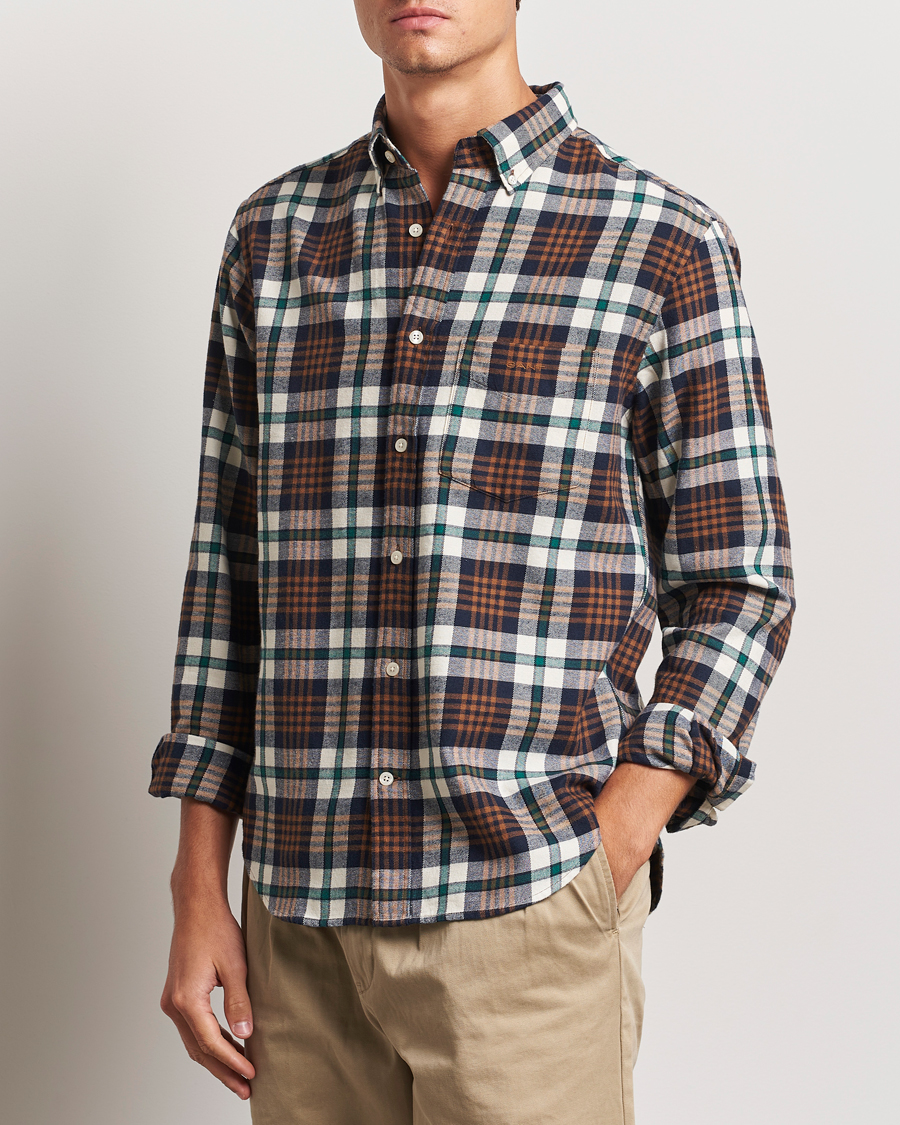 Herren | Hemden | Gant | Regular Flannel Plaid Shirt Cacao Brown