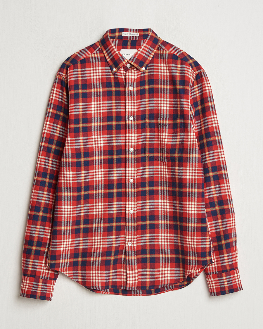 Herren | Hemden | Gant | Regular Flannel Plaid Shirt Ruby Red