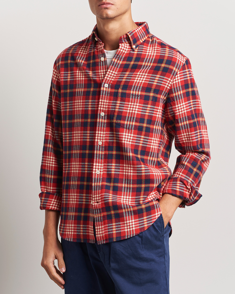 Herren | Hemden | Gant | Regular Flannel Plaid Shirt Ruby Red
