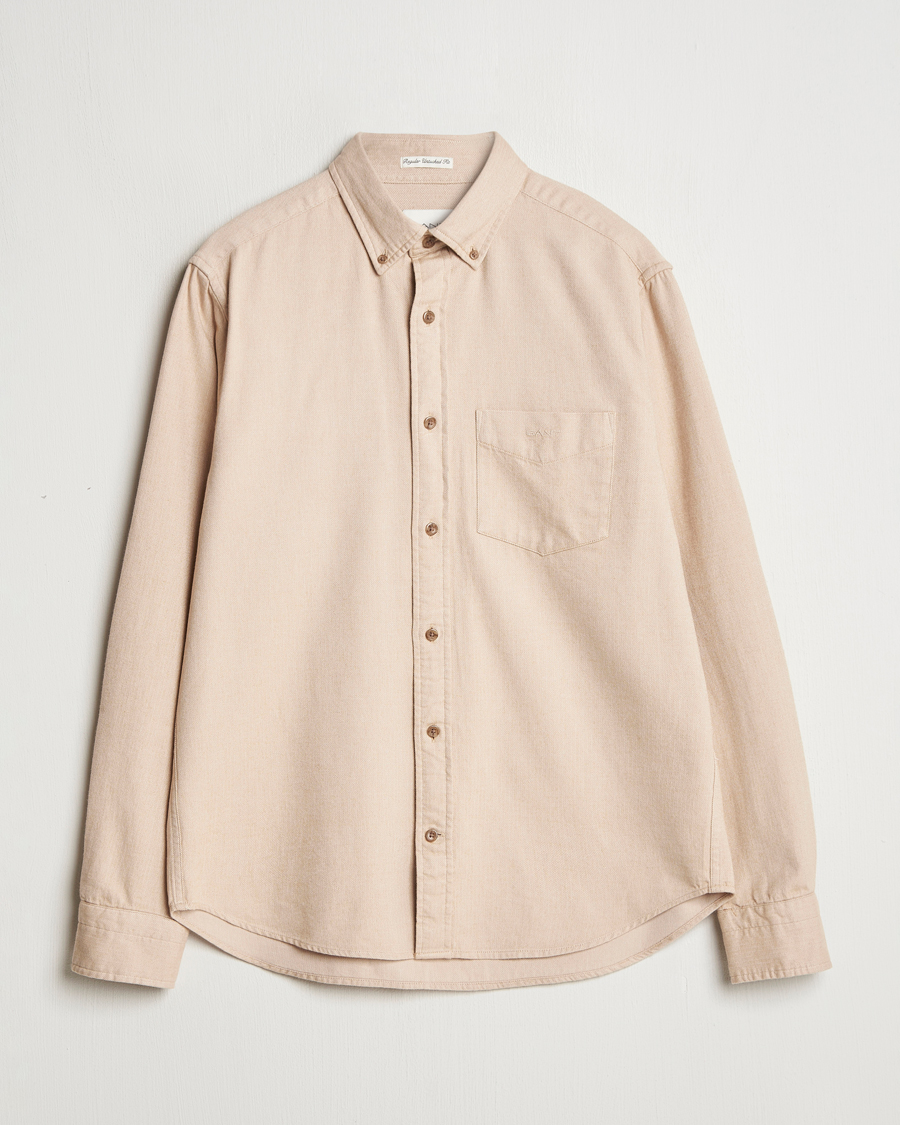 Herren | Hemden | Gant | Regular Herringbone Flannel Shirt Caramel Beige