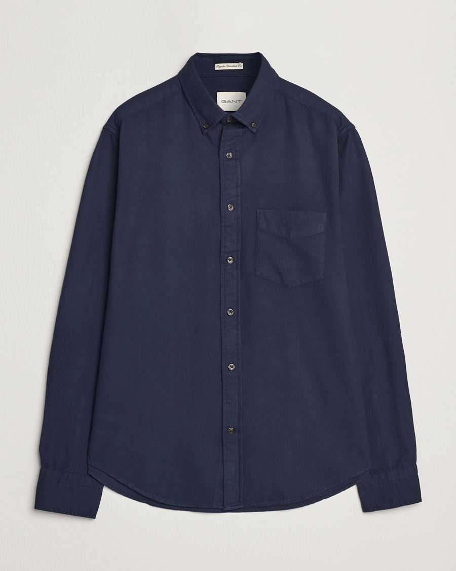 Herren | Hemden | Gant | Regular Herringbone Flannel Shirt Evening Blue