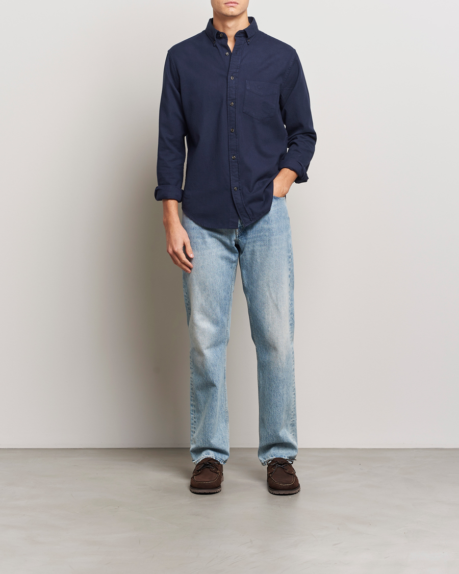 Herren | Hemden | Gant | Regular Herringbone Flannel Shirt Evening Blue