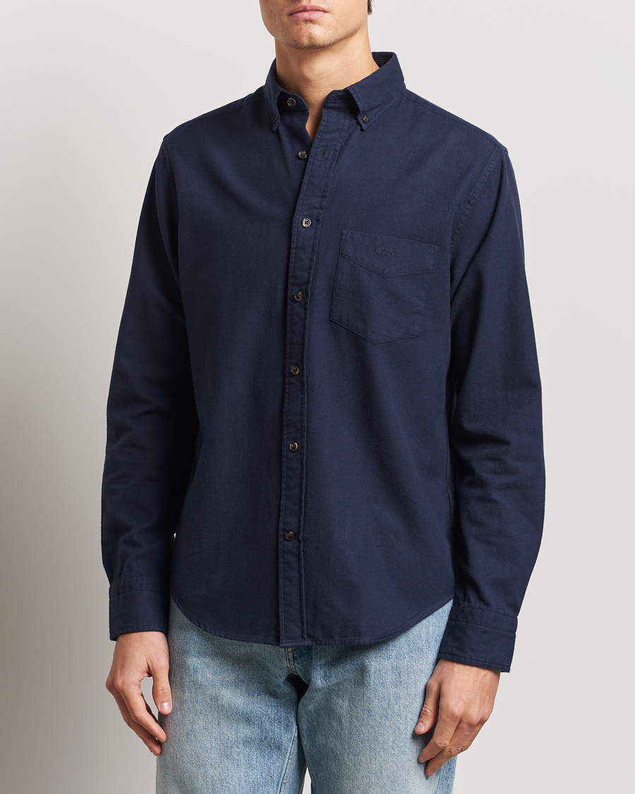 Herren | Hemden | Gant | Regular Herringbone Flannel Shirt Evening Blue