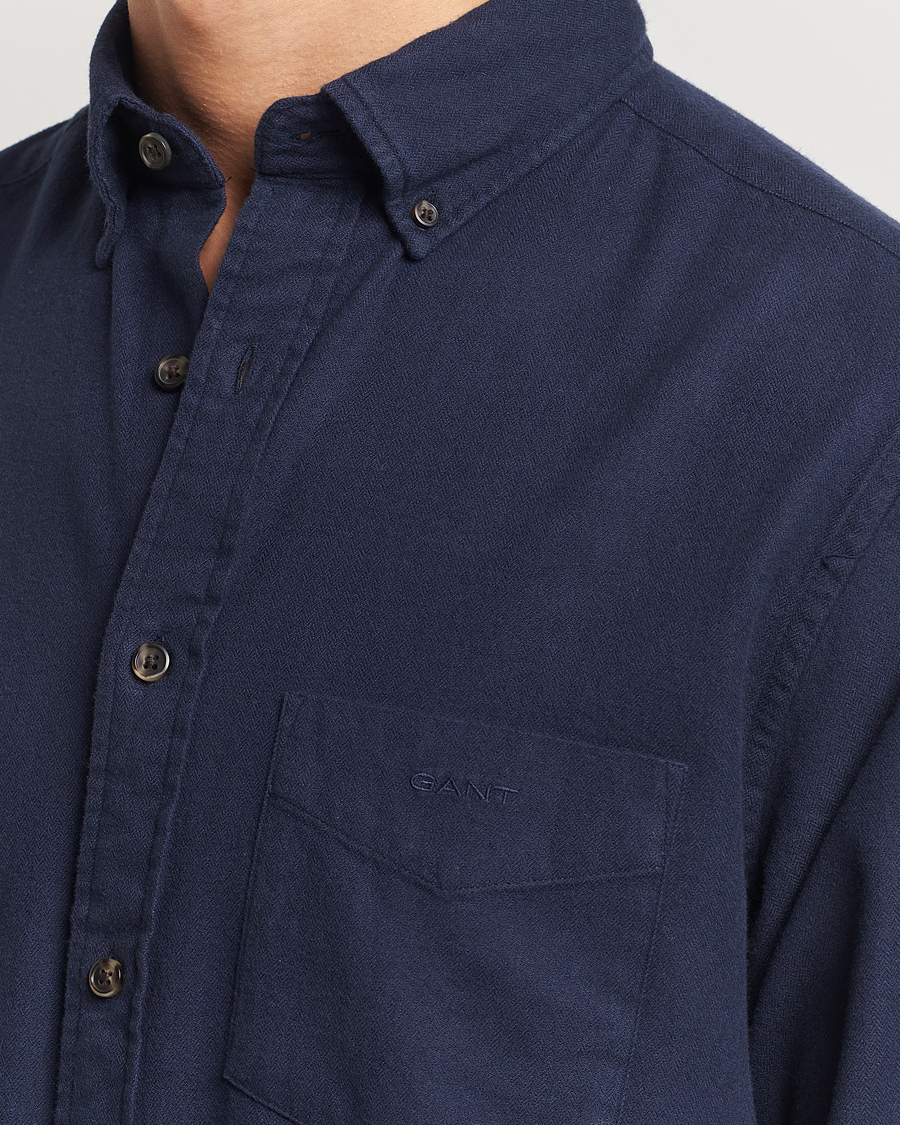 Herren | Hemden | Gant | Regular Herringbone Flannel Shirt Evening Blue