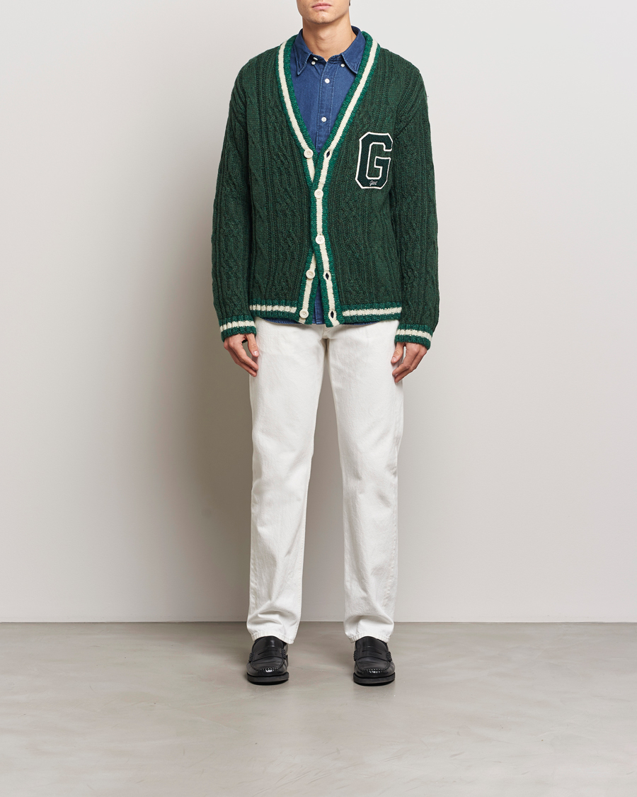 Herren | Pullover | GANT | Seasonal G Cable V-neck Cardigan Tartan Green