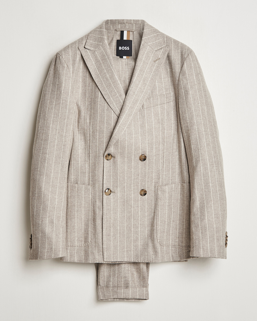 Herren | BOSS BLACK Hanry Wool Pinstriped Suit Light Beige | BOSS BLACK | Hanry Wool Pinstriped Suit Light Beige