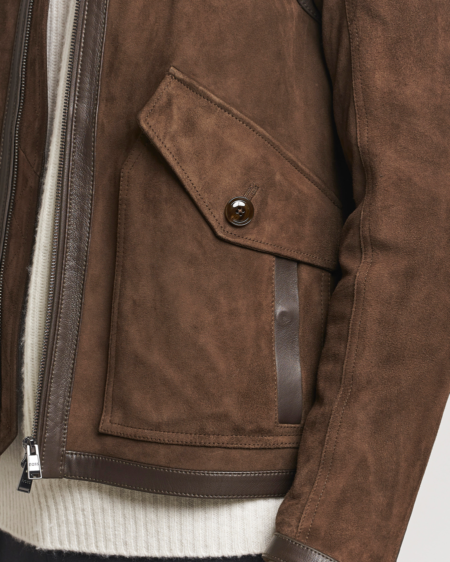 Herren | Jacken | BOSS BLACK | Montel Suede Searling Bomber Jacket Brown