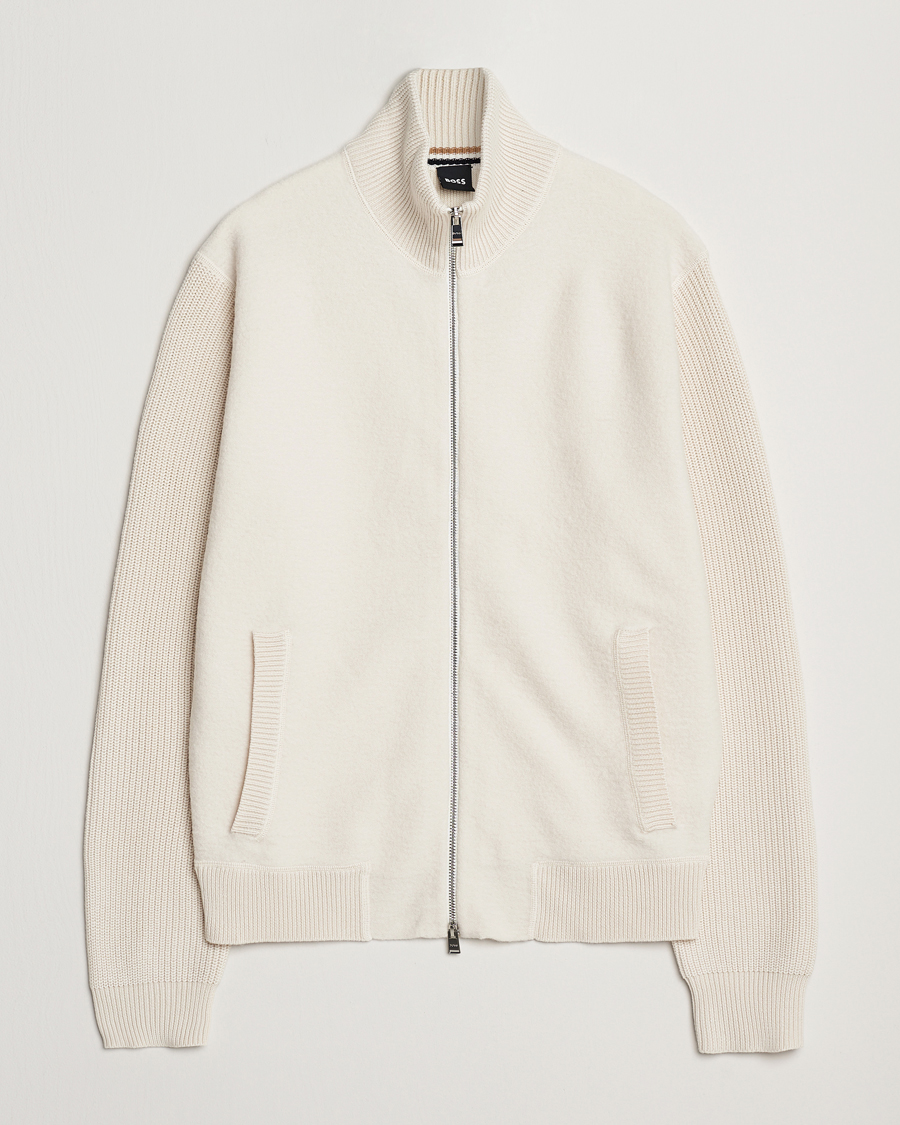 Herren | Pullover | BOSS BLACK | Emeraviglio Wool/Cotton Full Zip Open White