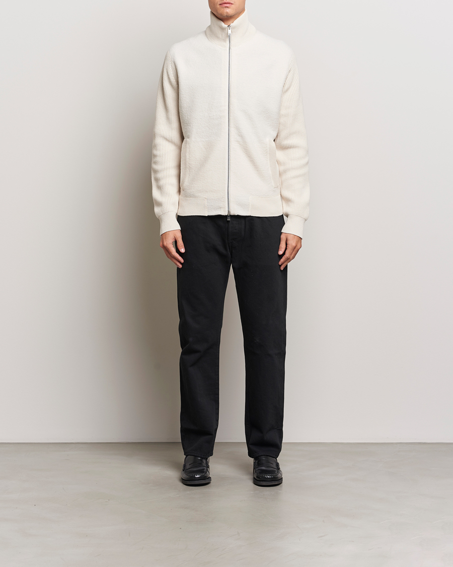 Herren | Pullover | BOSS BLACK | Emeraviglio Wool/Cotton Full Zip Open White