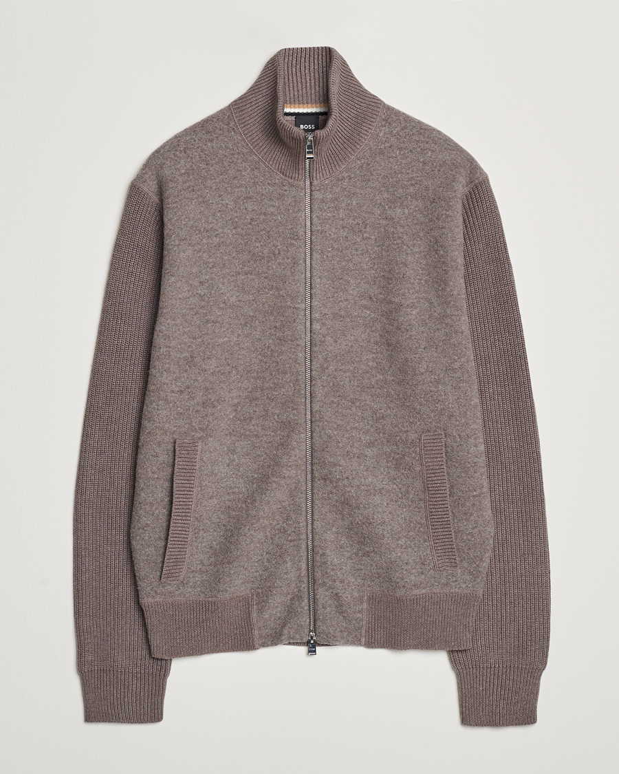 Herren | Pullover | BOSS BLACK | Emeraviglio Wool/Cotton Full Zip Dark Beige