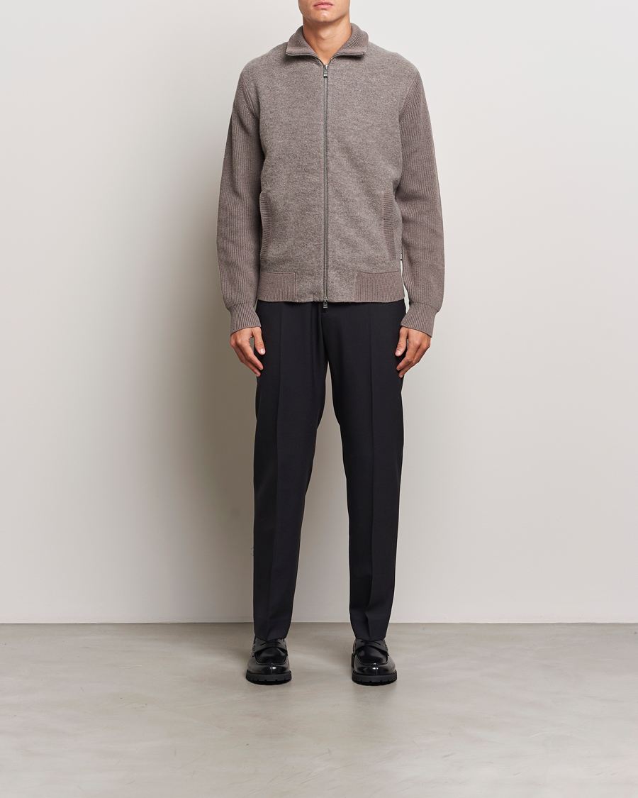 Herren | Pullover | BOSS BLACK | Emeraviglio Wool/Cotton Full Zip Dark Beige