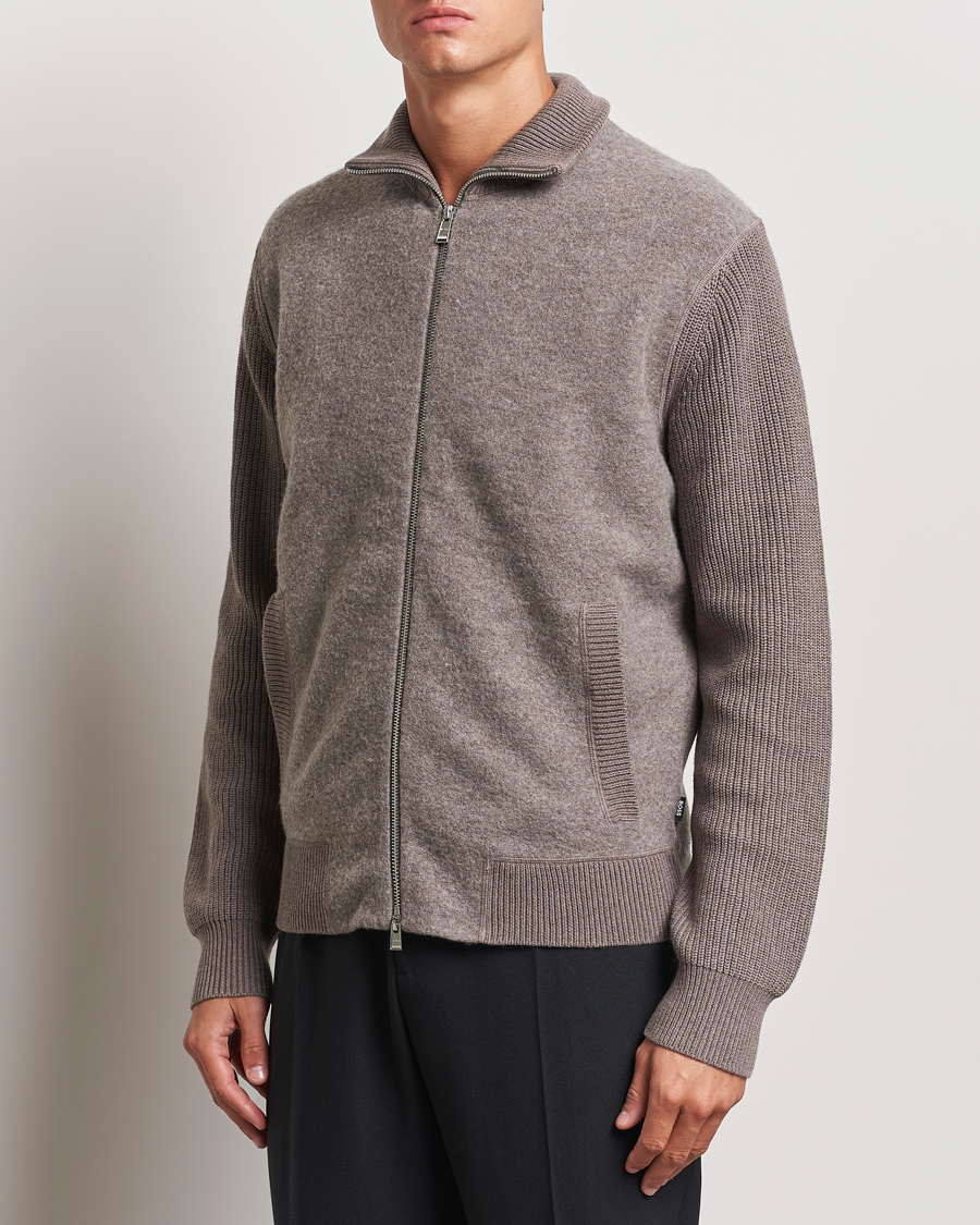 Herren | Pullover | BOSS BLACK | Emeraviglio Wool/Cotton Full Zip Dark Beige