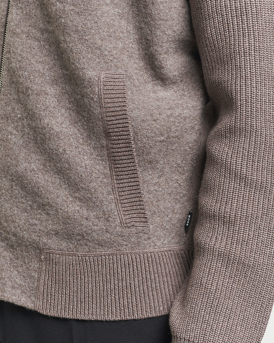 Herren | Pullover | BOSS BLACK | Emeraviglio Wool/Cotton Full Zip Dark Beige
