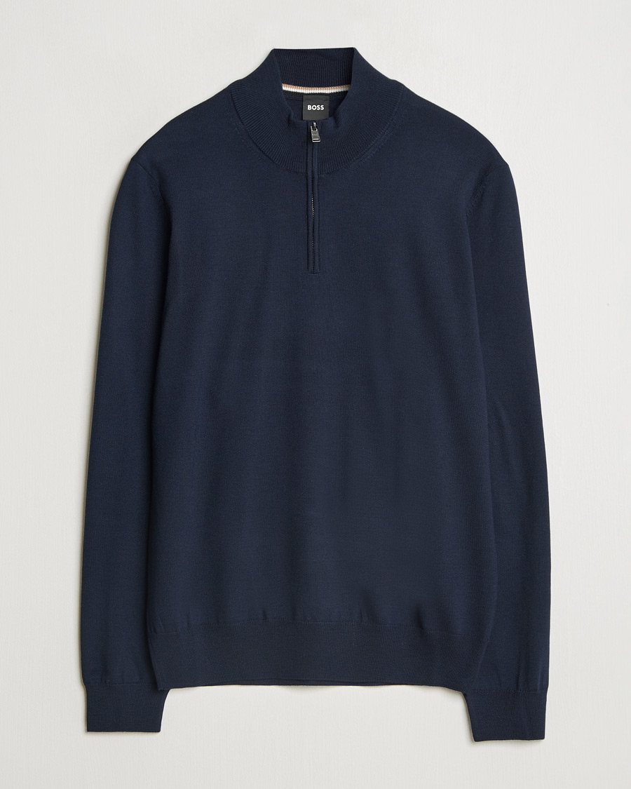 Herren | Pullover | BOSS BLACK | Ebenji Merino Knitted Half Zip Dark Blue
