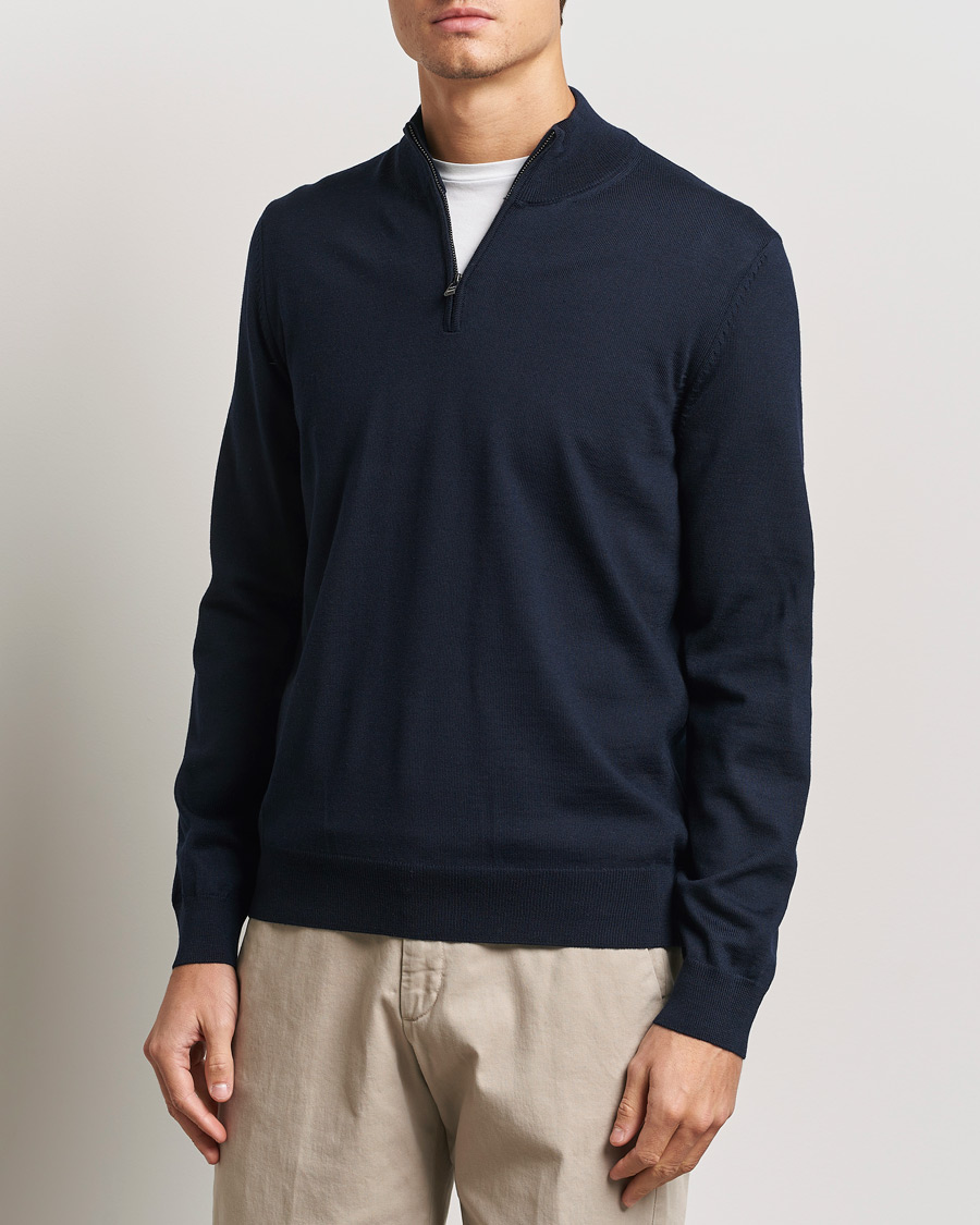 Herren | Pullover | BOSS BLACK | Ebenji Merino Knitted Half Zip Dark Blue