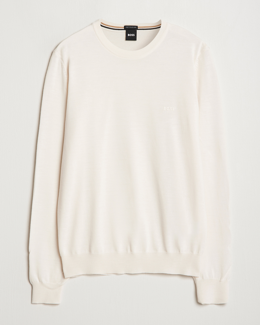 Herren | Pullover | BOSS BLACK | Botto Merino Knitted Pullover Open White