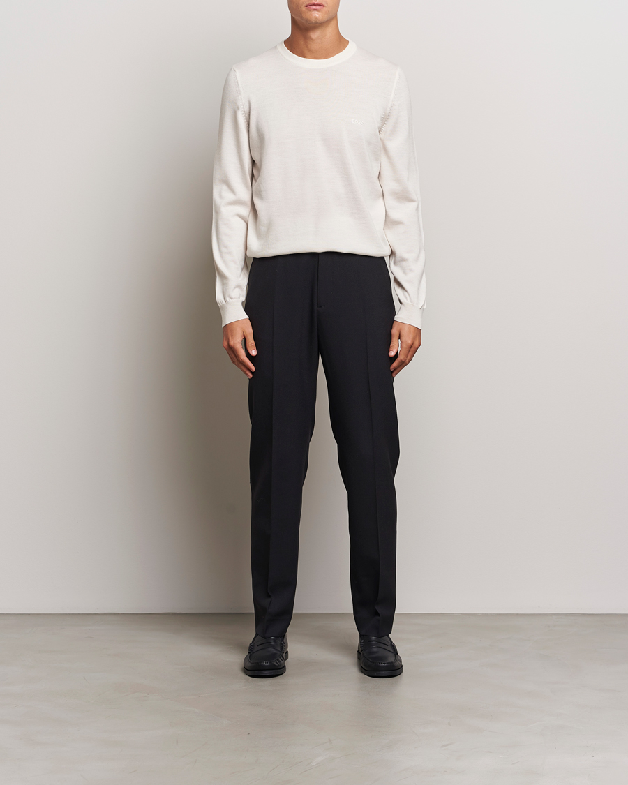 Herren | Pullover | BOSS BLACK | Botto Merino Knitted Pullover Open White