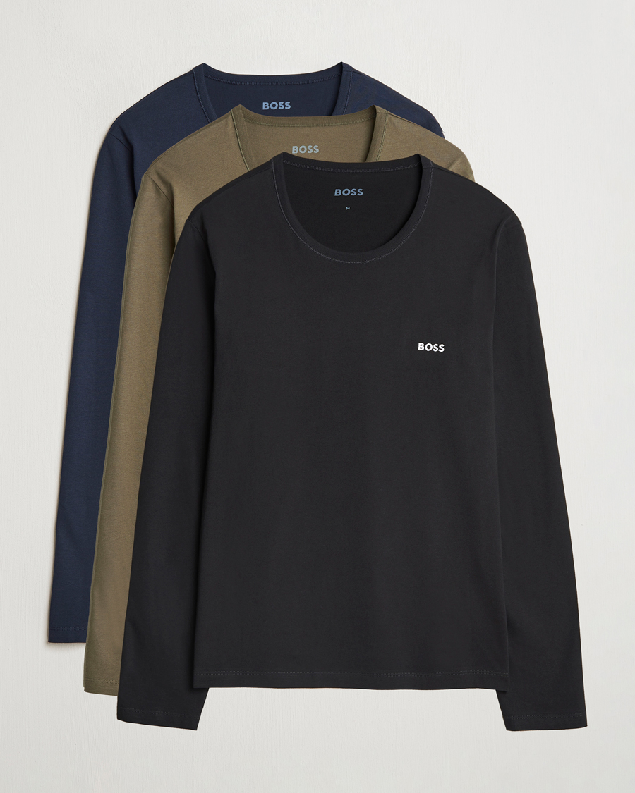 Herren | T-Shirts | BOSS BLACK | 3-Pack Long Sleeve T-Shirt Navy/Green/Black