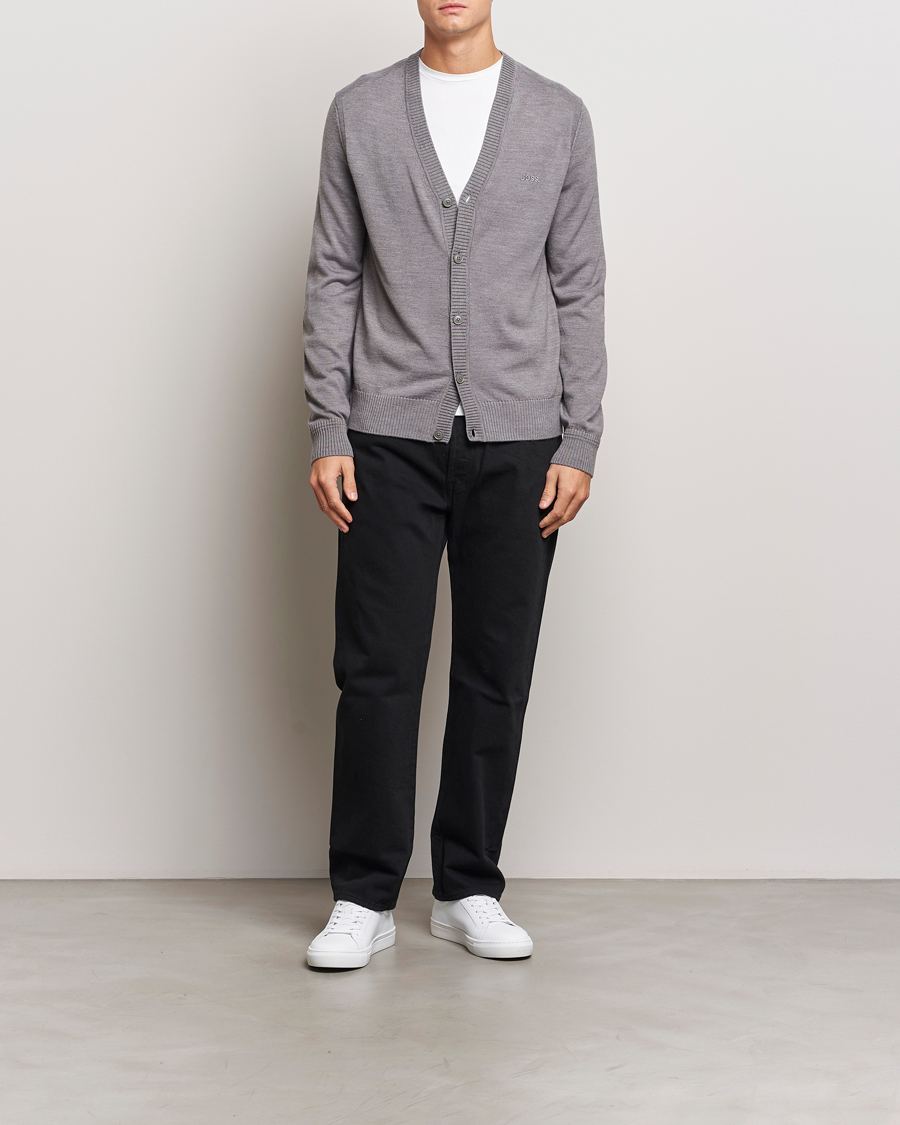 Herren | Pullover | BOSS ORANGE | Avac Wool Knitted Cardigan Light Grey