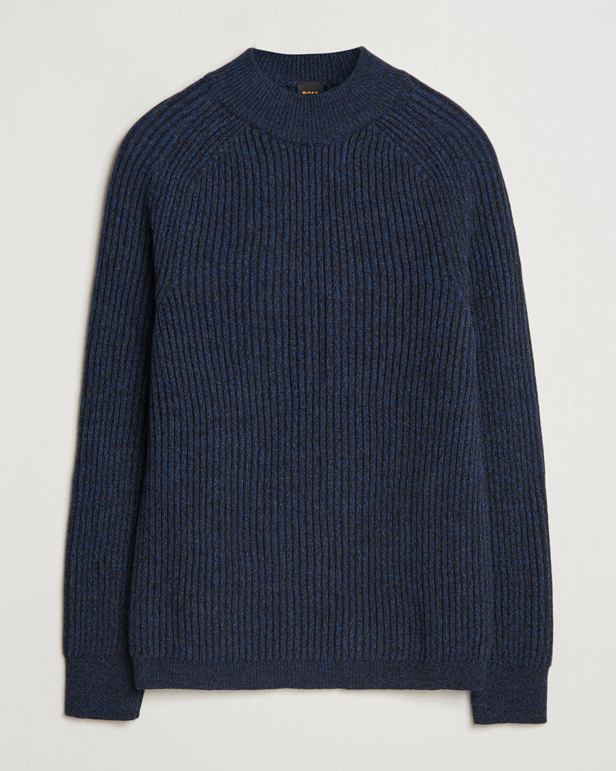 Herren | Pullover | BOSS ORANGE | Kearth Rib Knitted Polo Open Blue