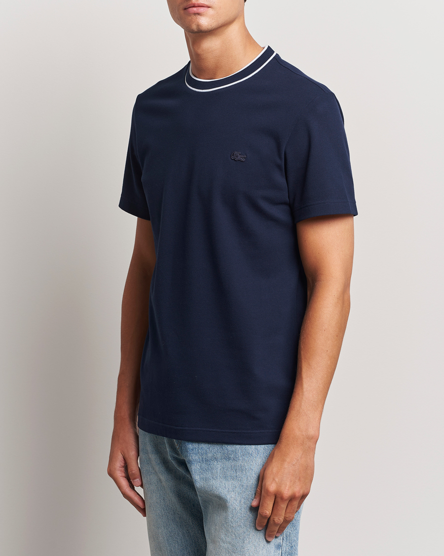 Herren | T-Shirts | Lacoste | Contrast Rib Piqué T-Shirt Navy Blue