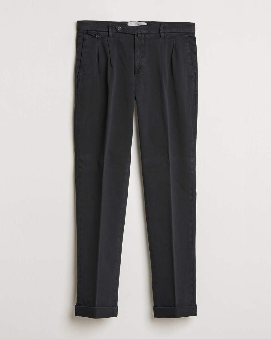 Herren | Hosen | Briglia 1949 | Easy Fit Pleated Cotton Stretch Chino Black