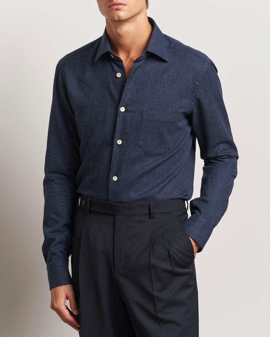 Herren | Hemden | Kiton | Soft Flannel Sport Shirt Navy