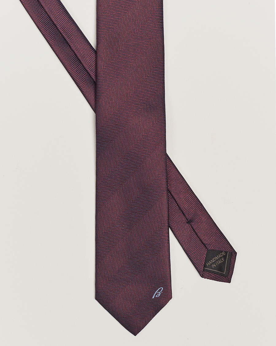 Herren | Brioni Herringbone Silk Tie Burgundy | Brioni | Herringbone Silk Tie Burgundy
